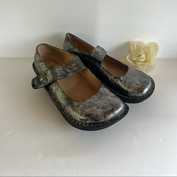 Alegria Silver Black Leather Mary Jane Clog 36Paloma Pewter PAL-621  Size 36 - Picture 1 of 6